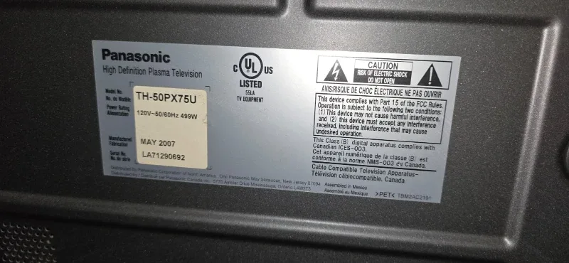 Panasonic VIERA TH-50PX75U 50" Plasma TV image indicator(4)