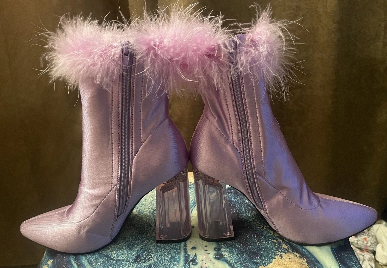 Lilac Ankle Boots with Feather Trim - photo 2