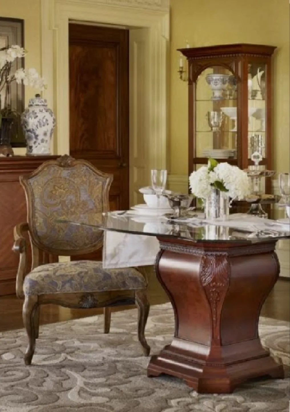 Glass Top Dining Table with Wood Base image indicator(1)