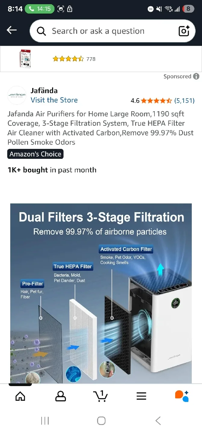 Jafanda Air Purifier for Home Large Room image indicator(4)