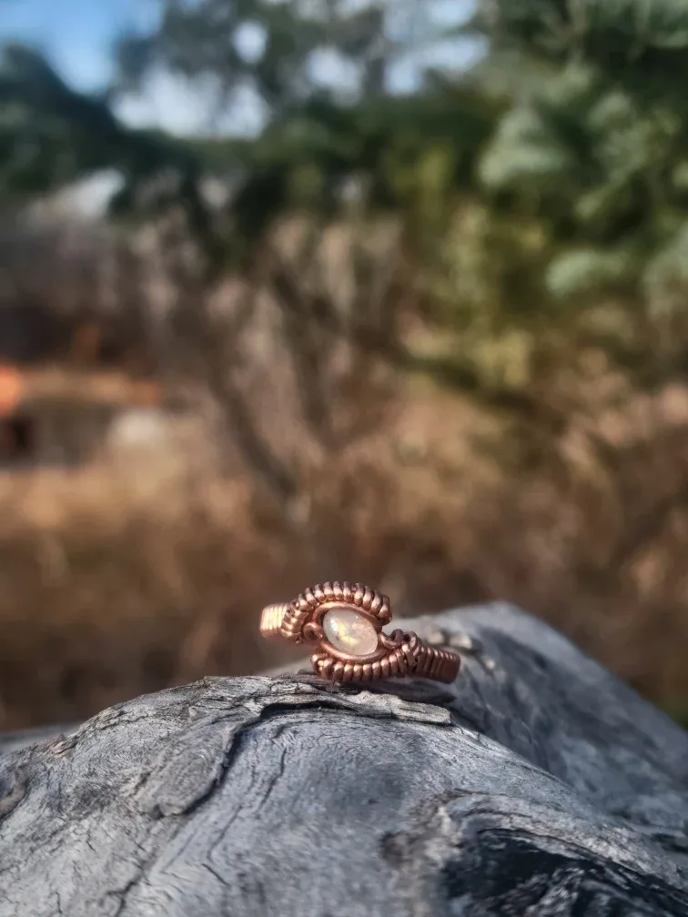Handmade moonstone and amethyst Copper Wire Wrapped Rings image indicator(4)