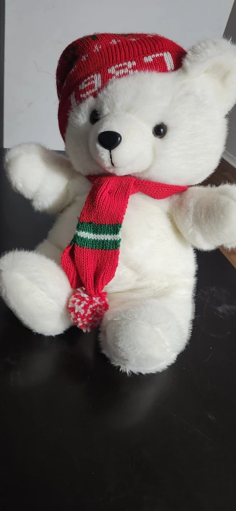 White Plush Bear with Red Scarf & Hat - photo 2