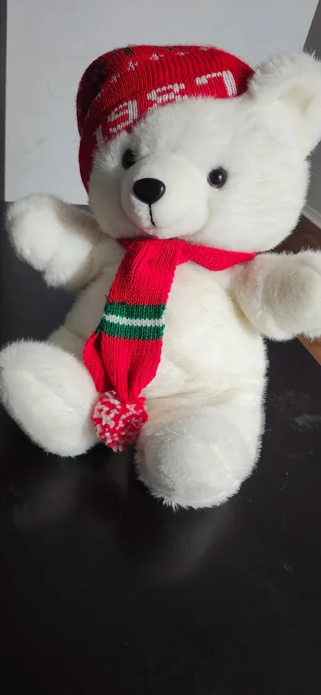 White Plush Bear with Red Scarf & Hat image indicator(2)