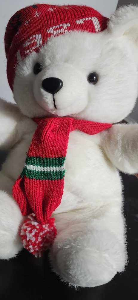 White Plush Bear with Red Scarf & Hat - photo 3