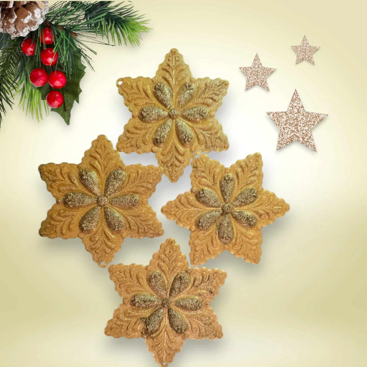 Gold Snowflake Ornaments set.4pcs image indicator(2)
