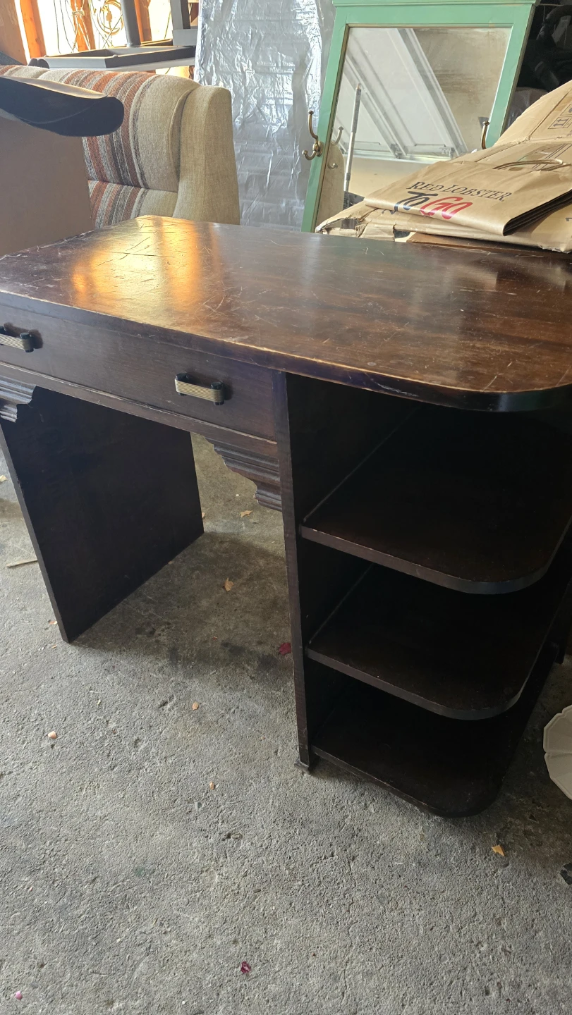 Vintage Dark Wood Desk with Drawer