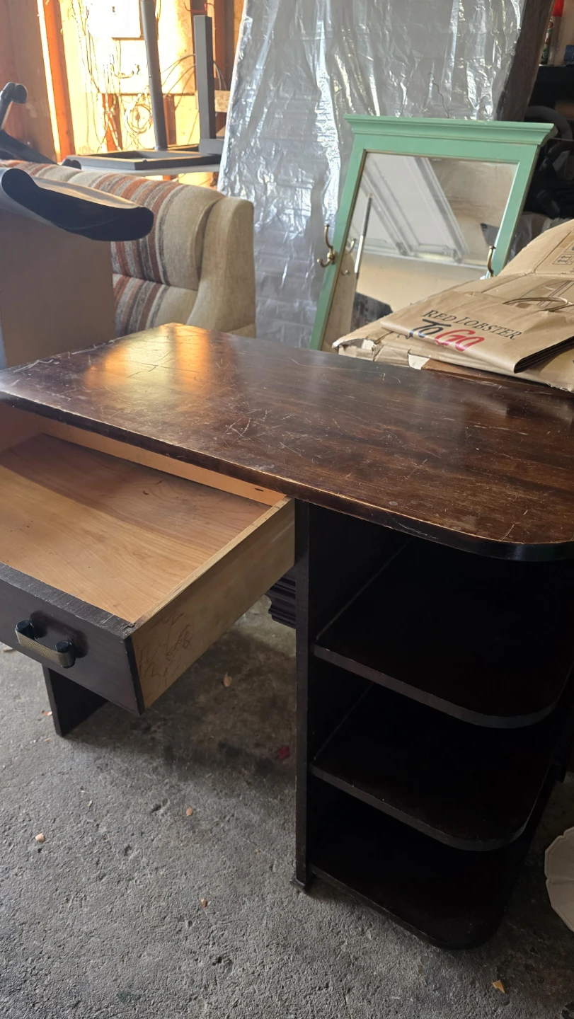 Vintage Dark Wood Desk with Drawer - photo 2