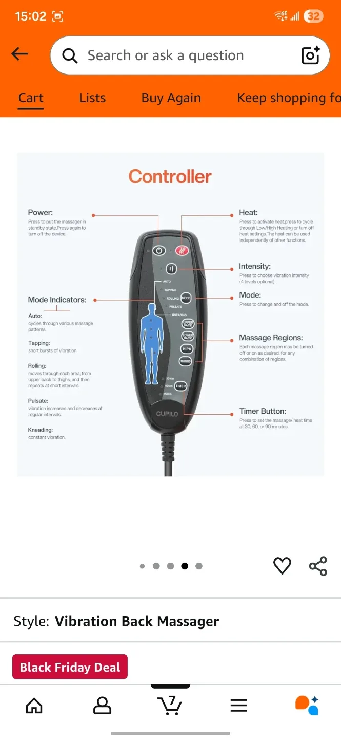 Vibration Back Massager with Heat image indicator(3)
