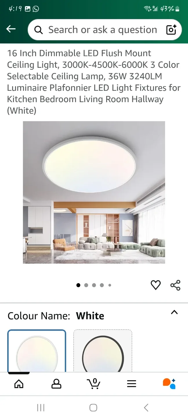 16 Inch Dimmable LED Flush Mount Ceiling Light - White NEW thumbnail