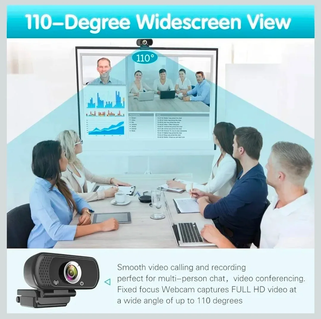Webcam w noise reduction Mic, 1080p, Tripod image indicator(8)