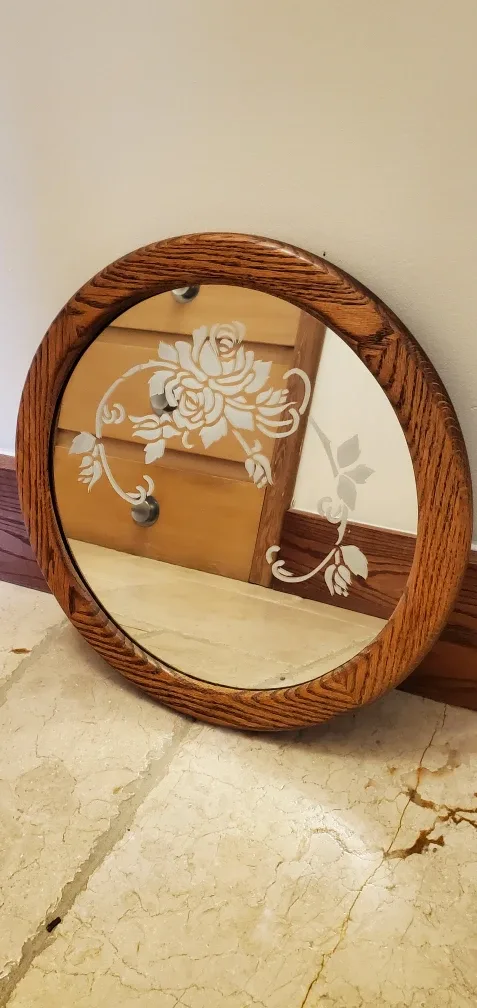 Round Wooden Framed Mirror