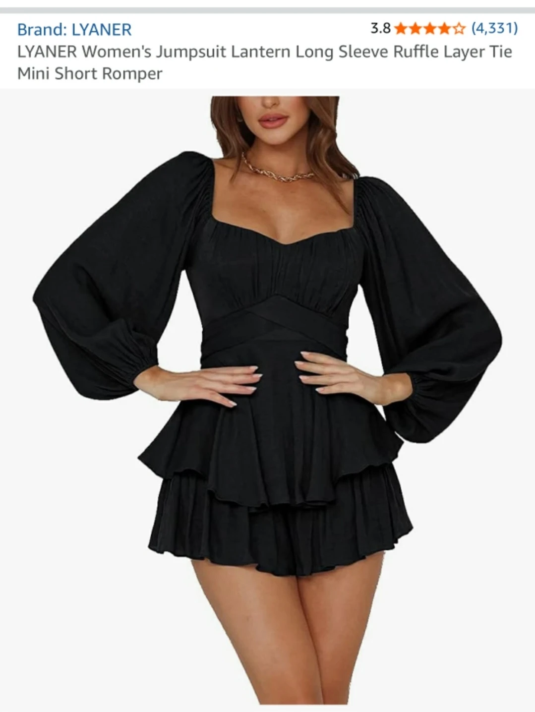 New LYANER Black Ruffle Layer Romper - Size Large