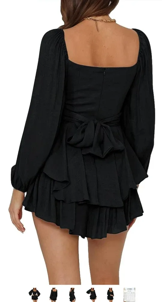 New LYANER Black Ruffle Layer Romper - Size Large image indicator(2)