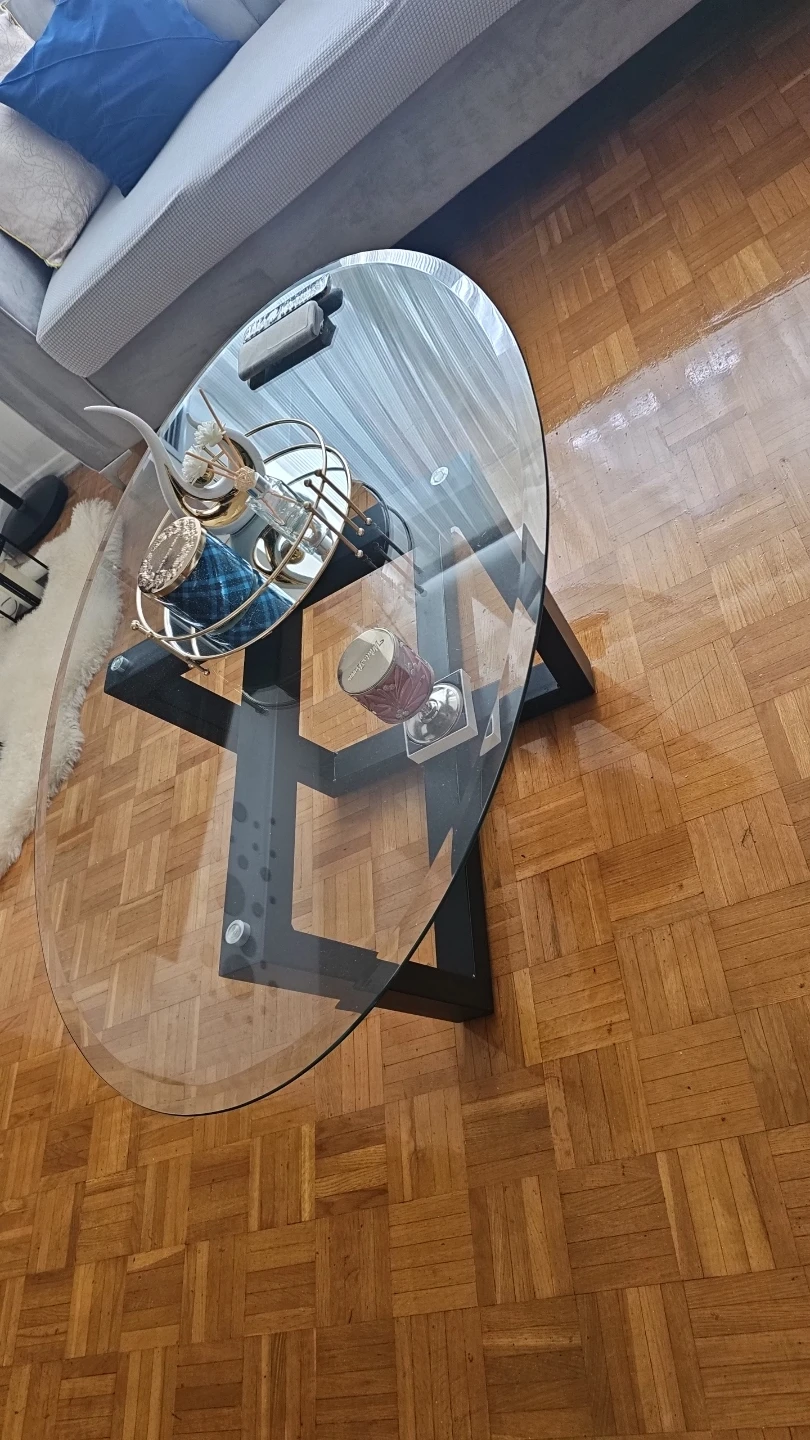 Glass Top Coffee Table with Black Base