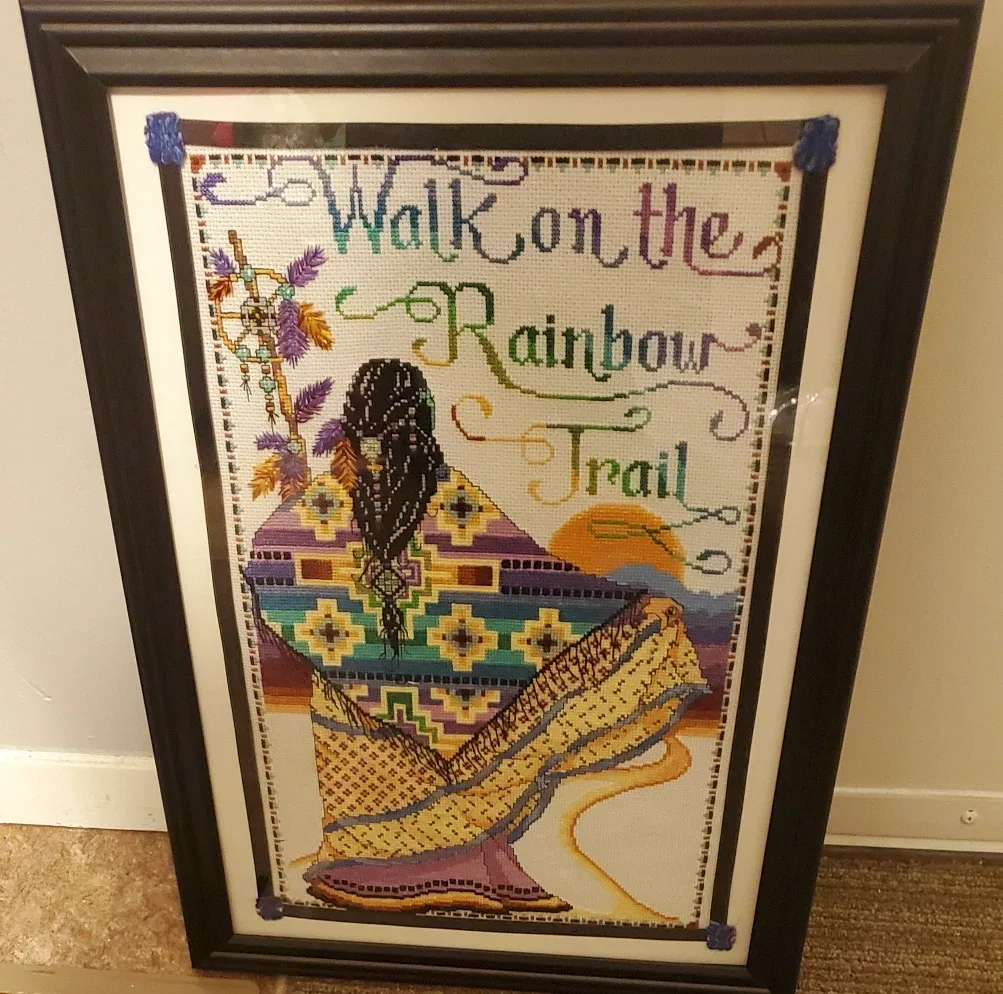 Framed Cross Stitch Art - Rainbow Trail