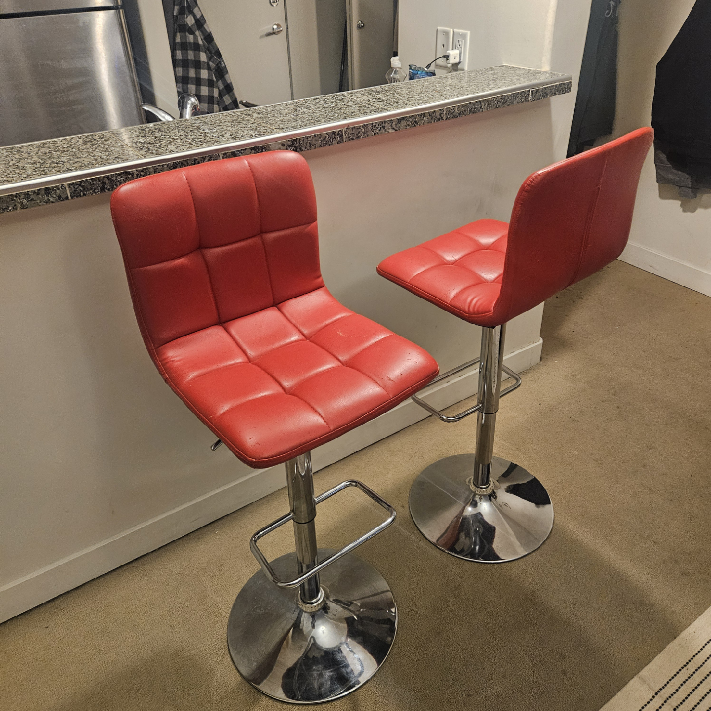 Set of 2 Red Swivel Bar Stools