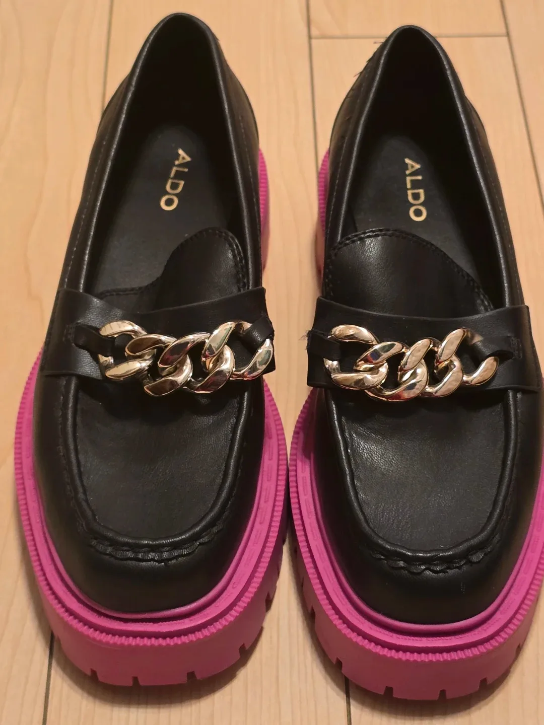 ALDO Black Loafers with Chain Detail thumbnail