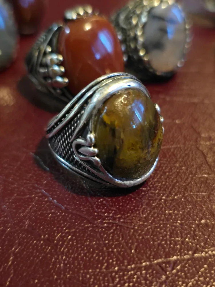 natural agate stone with 925 Silver Rings
