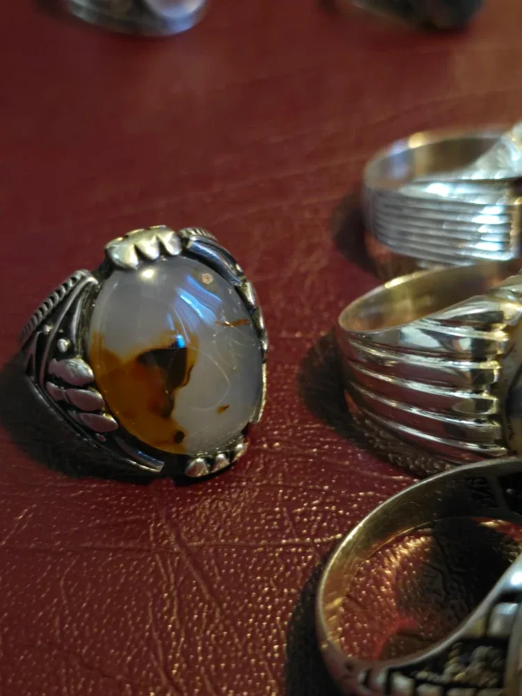 natural agate stone with 925 Silver Rings image indicator(2)