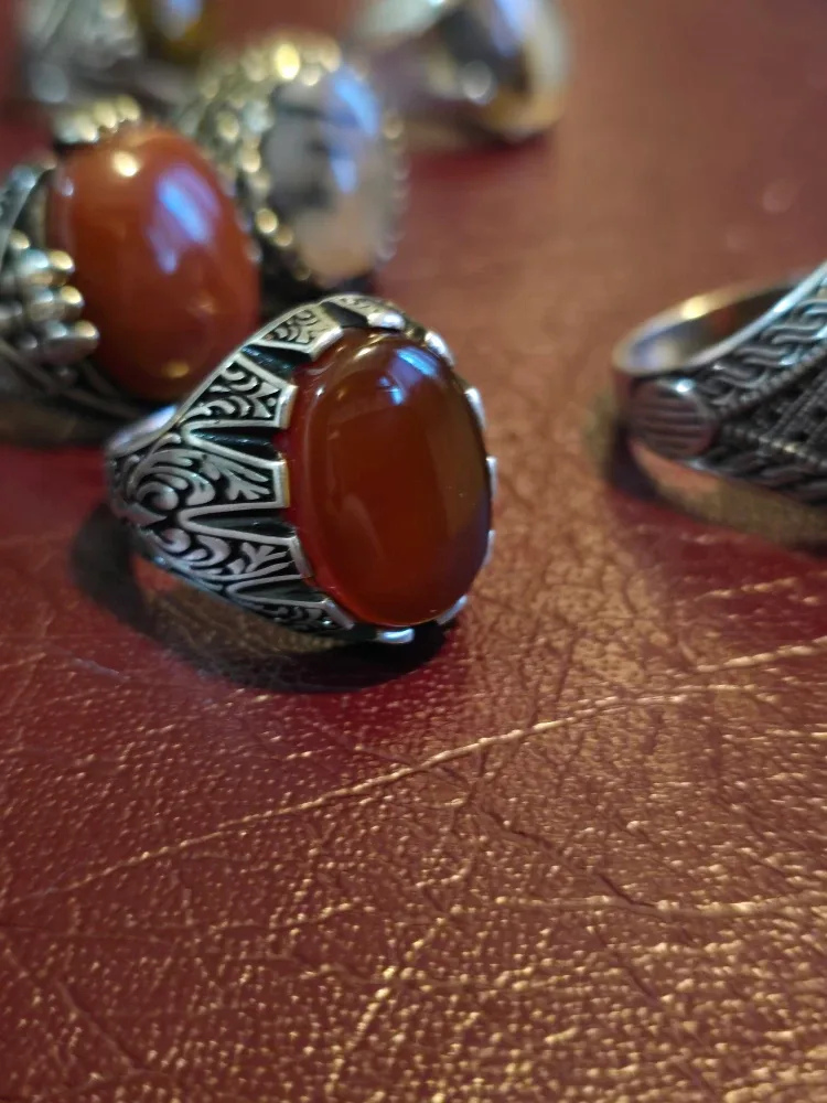 natural agate stone with 925 Silver Rings image indicator(4)