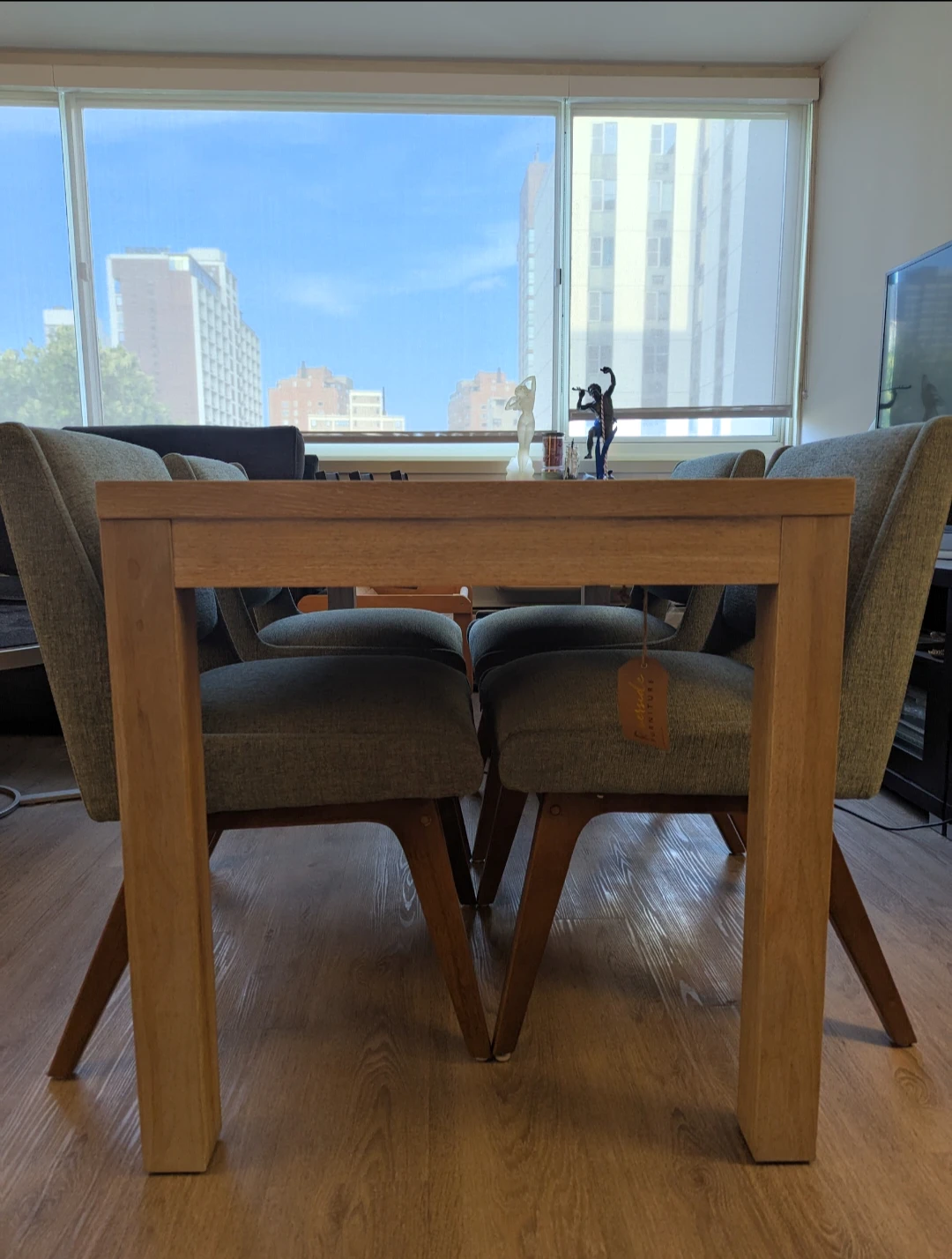 Dining Table with 4 Chairs - Light Wood Table & Blue Chairs - photo 2