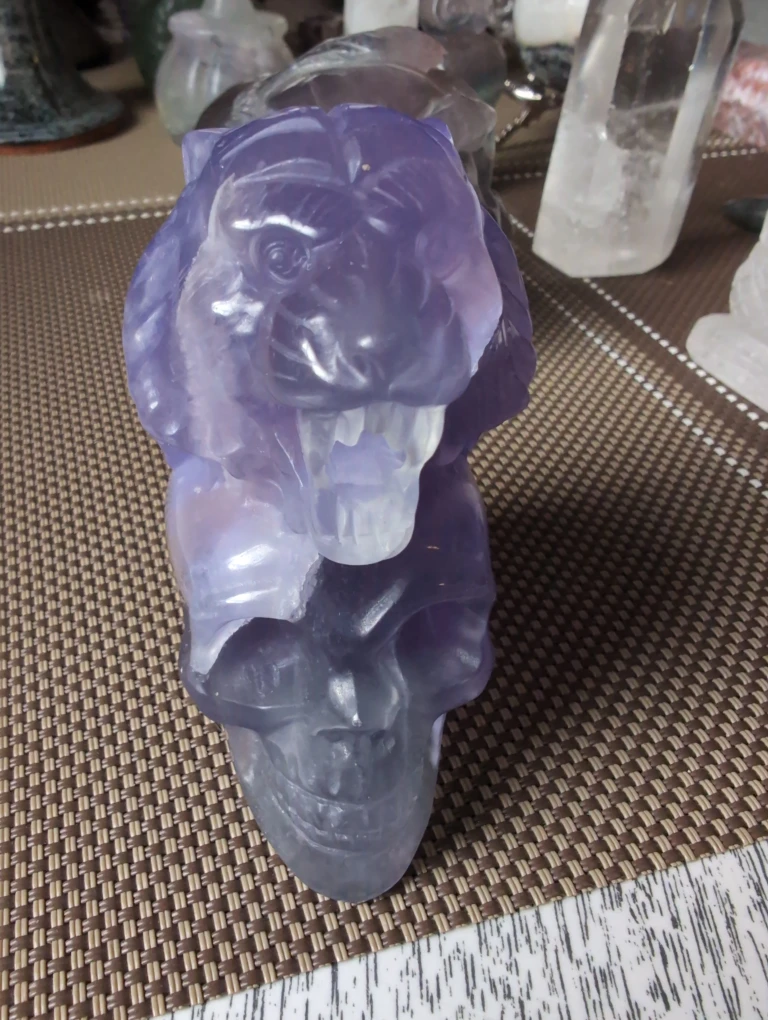 Amethyst Tiger Skull Carving