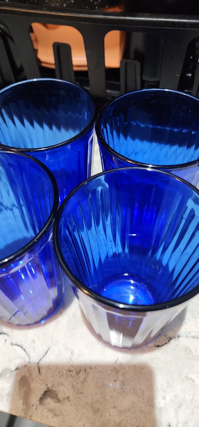 Set of 4 IKEA Blue Ribbed Drinking Glasses