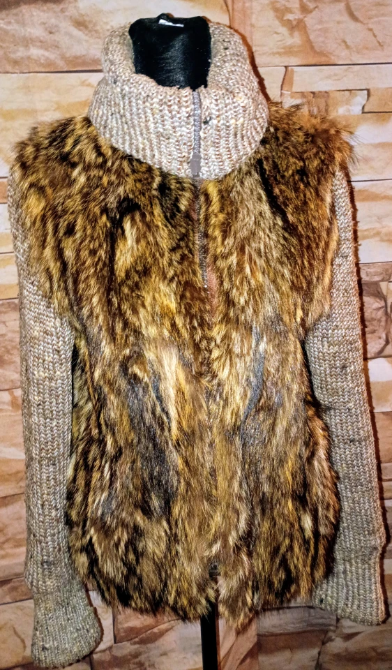 Vintage Raccoon Fur & Knit Zip-Up Jacket Sz M - photo 2