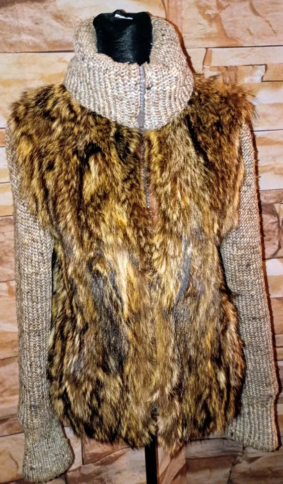 Vintage Raccoon Fur & Knit Zip-Up Jacket Sz M image indicator(2)