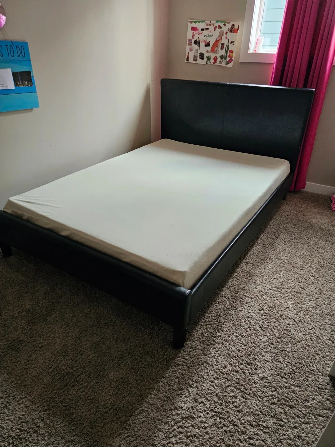 Black Faux Leather Queen Bed Frame & mattress image indicator(2)