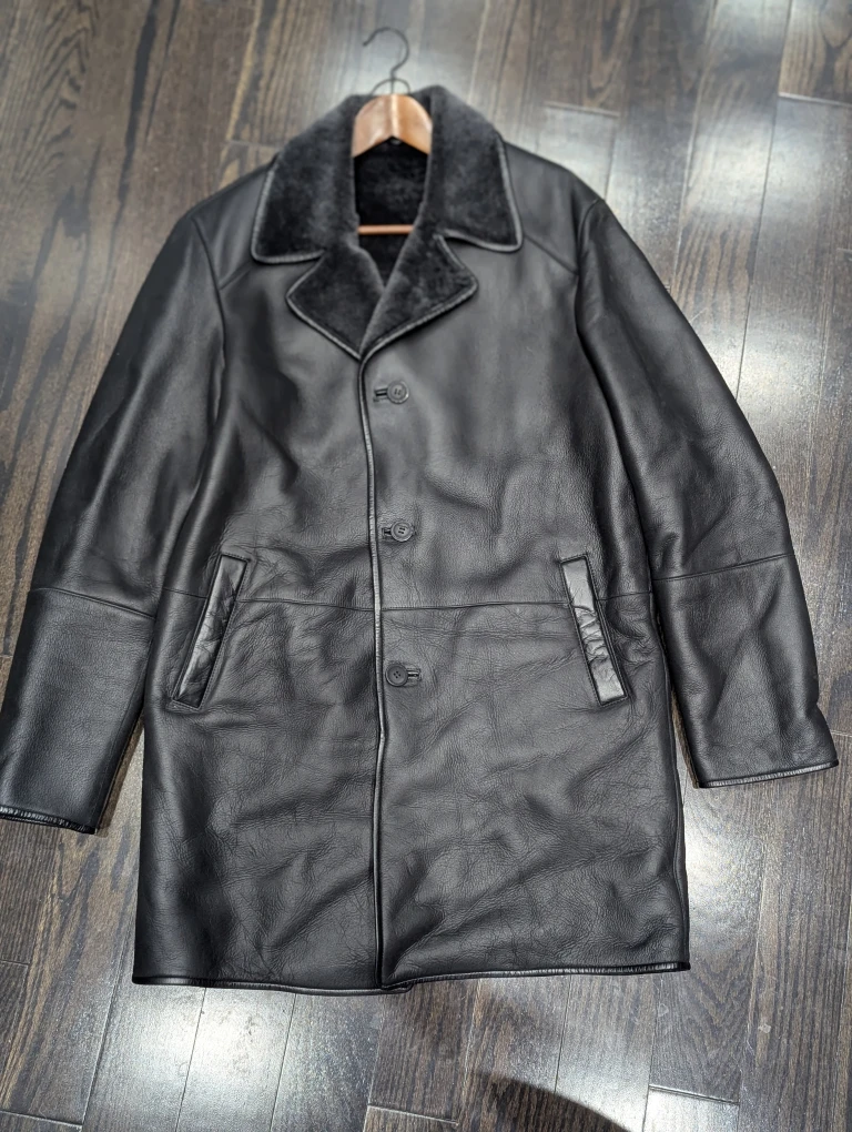 Cressida Classic Black genuine Leather fur Coat - Size L - photo 3