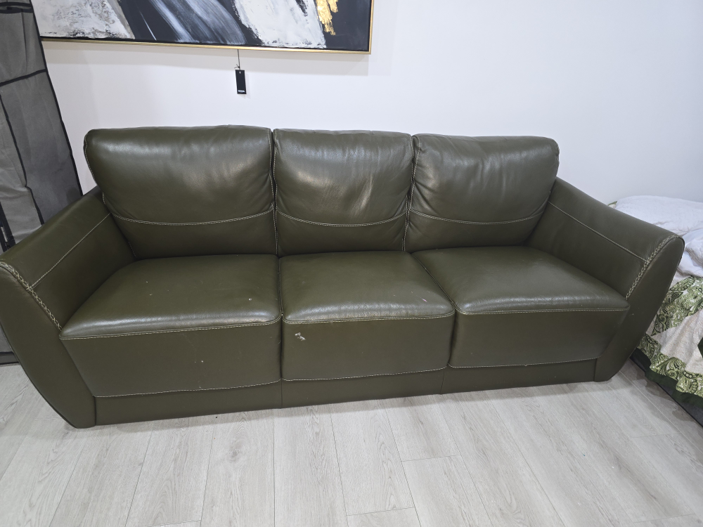 Olive Green 3-Seater Leather Sofa