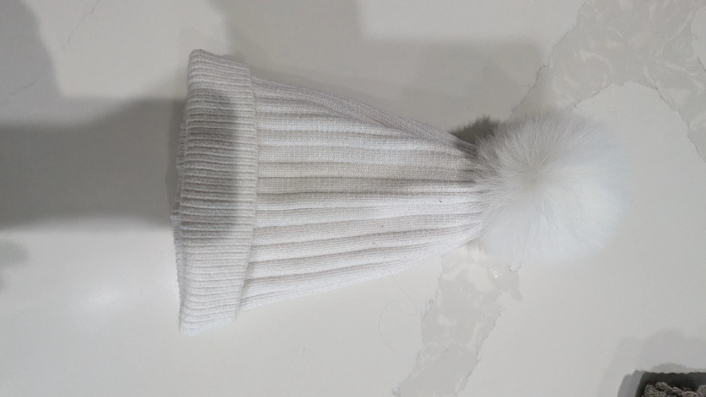 White Knit Beanie with Pom Pom