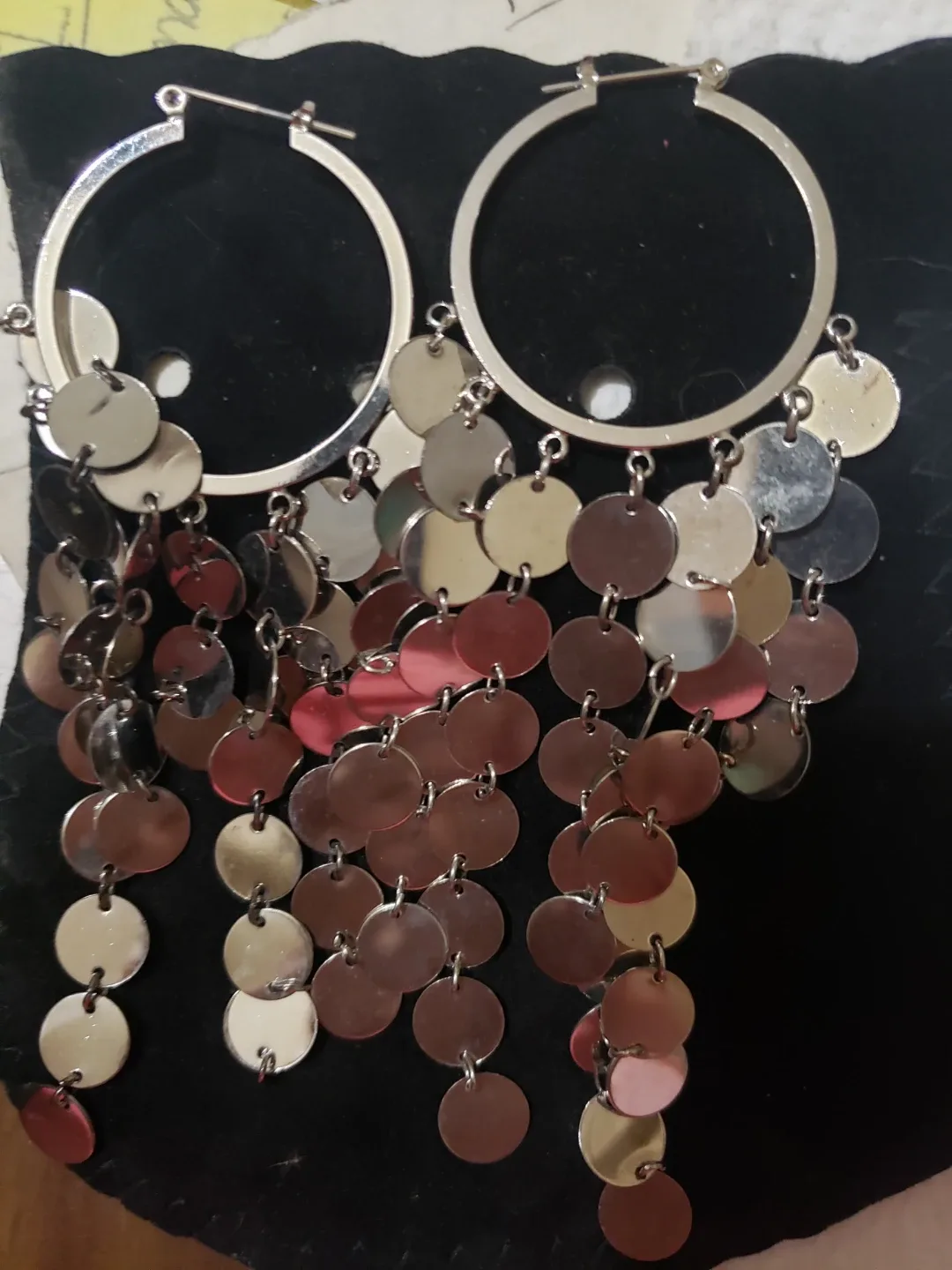 Silver Tone Hoop Dangle Earrings thumbnail