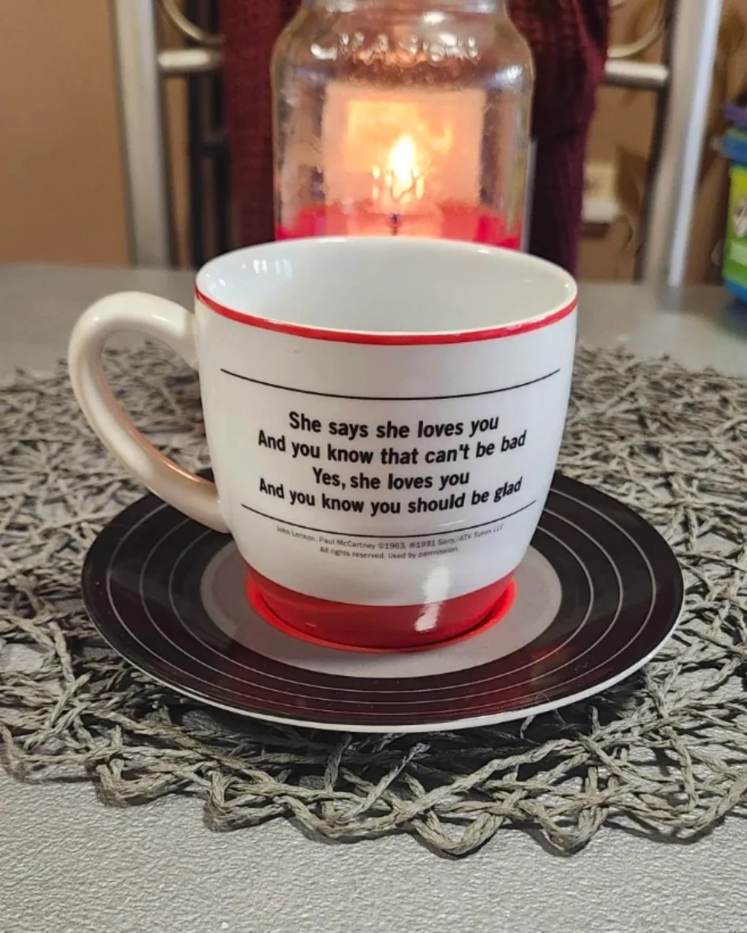 THE BEATLES "SHE LOVES COFFEE CUP AND SAUCER SET BY BLUW image indicator(2)