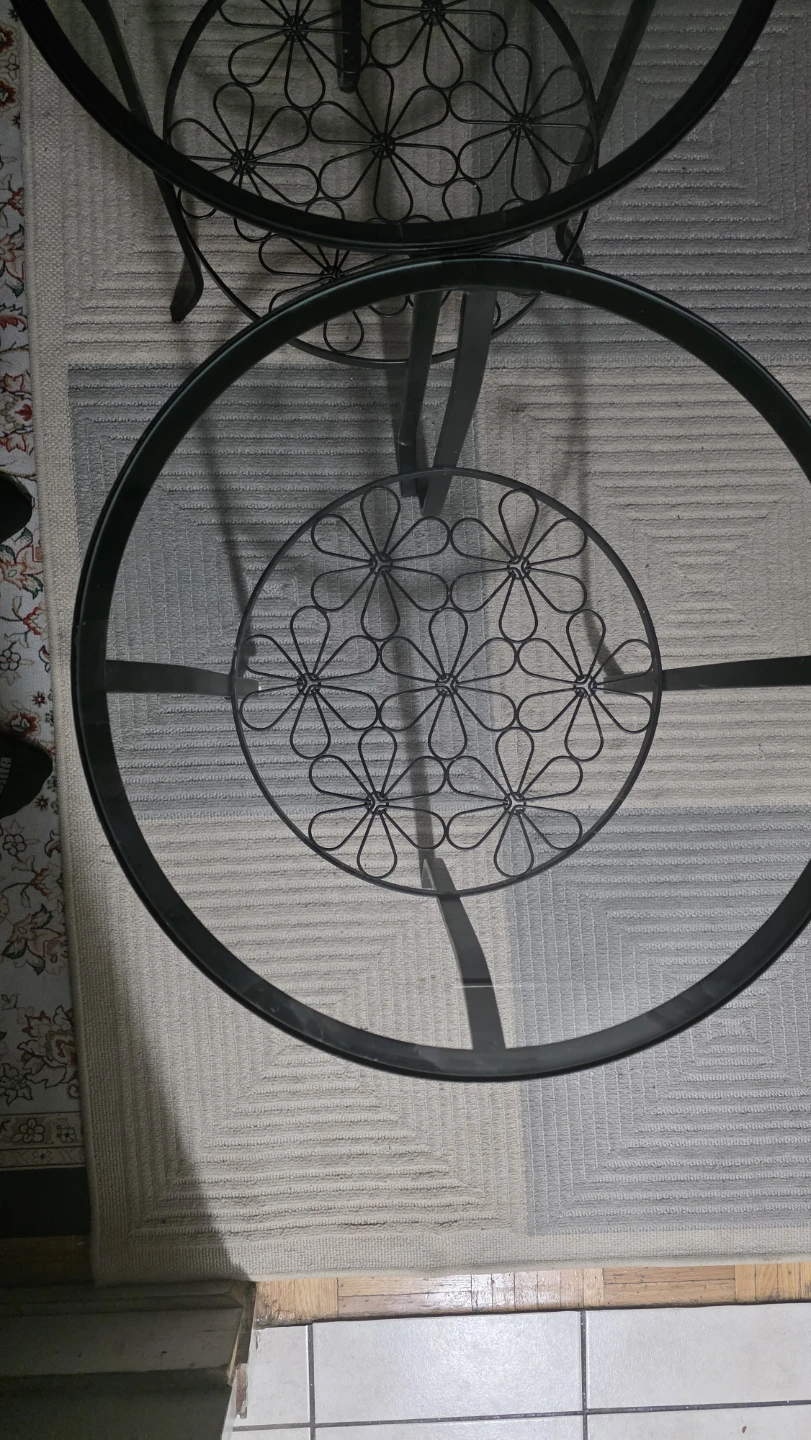 Set of 2 Black Metal & Glass Side Tables