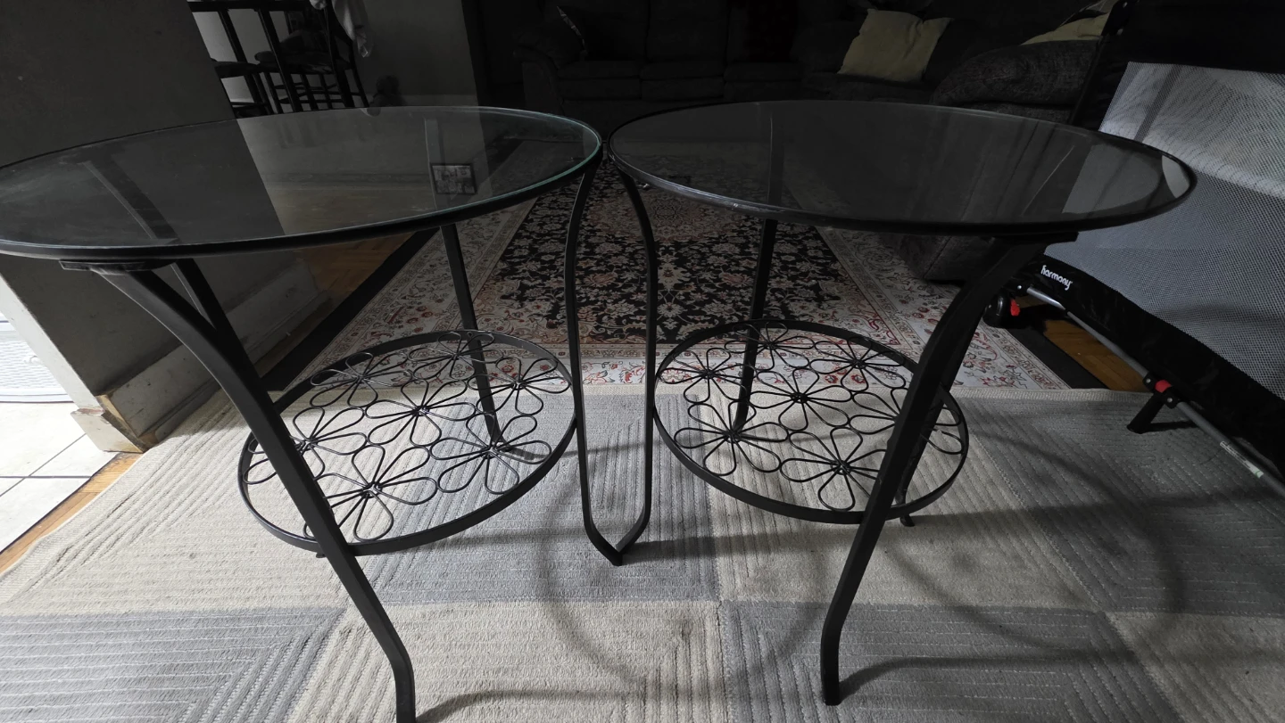 Set of 2 Black Metal & Glass Side Tables - photo 2