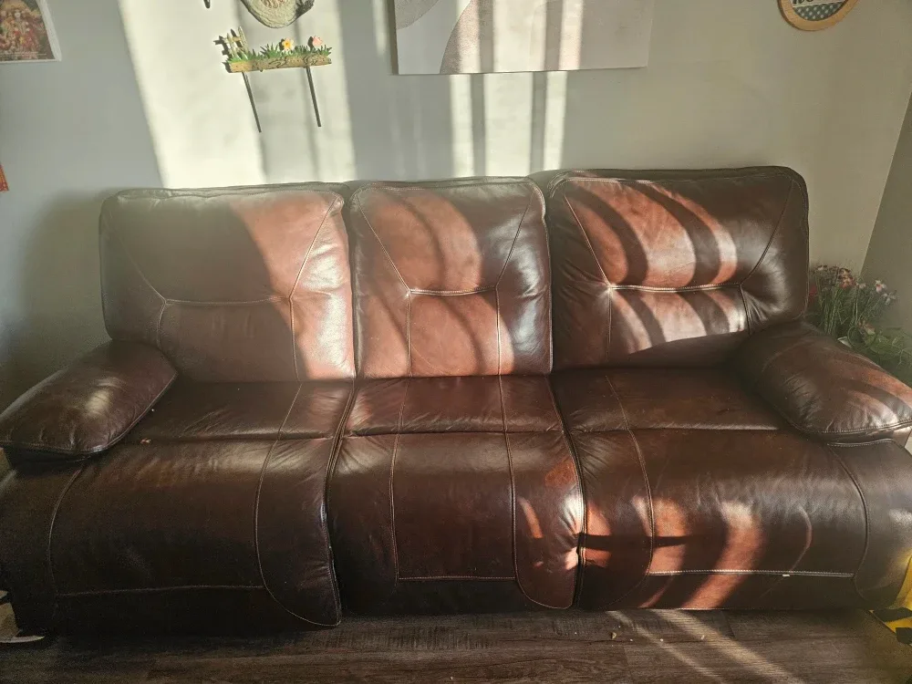 Brown Leather Three-Seat Sofa