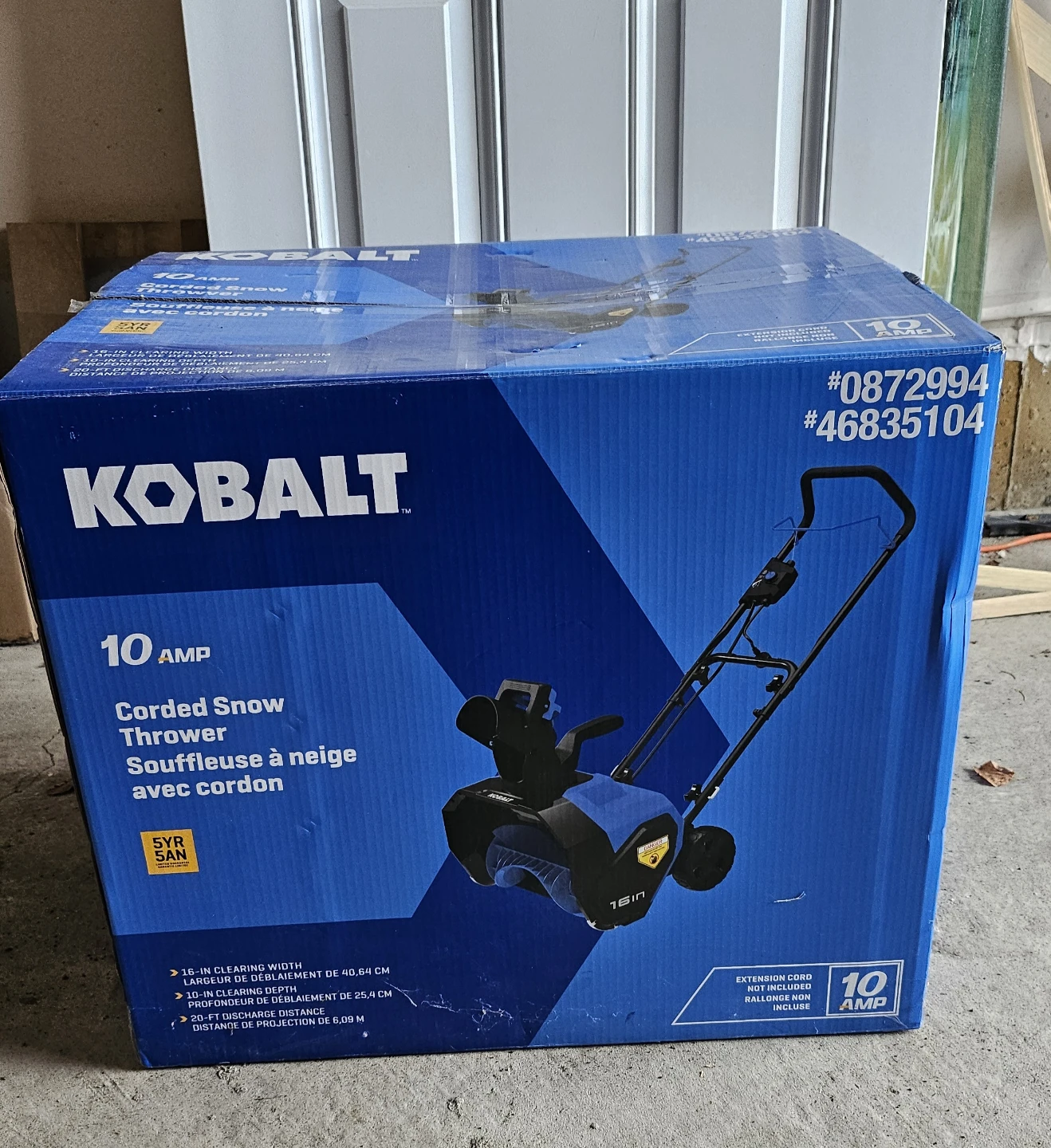 Kobalt 10 AMP Corded Snow Thrower - only once used