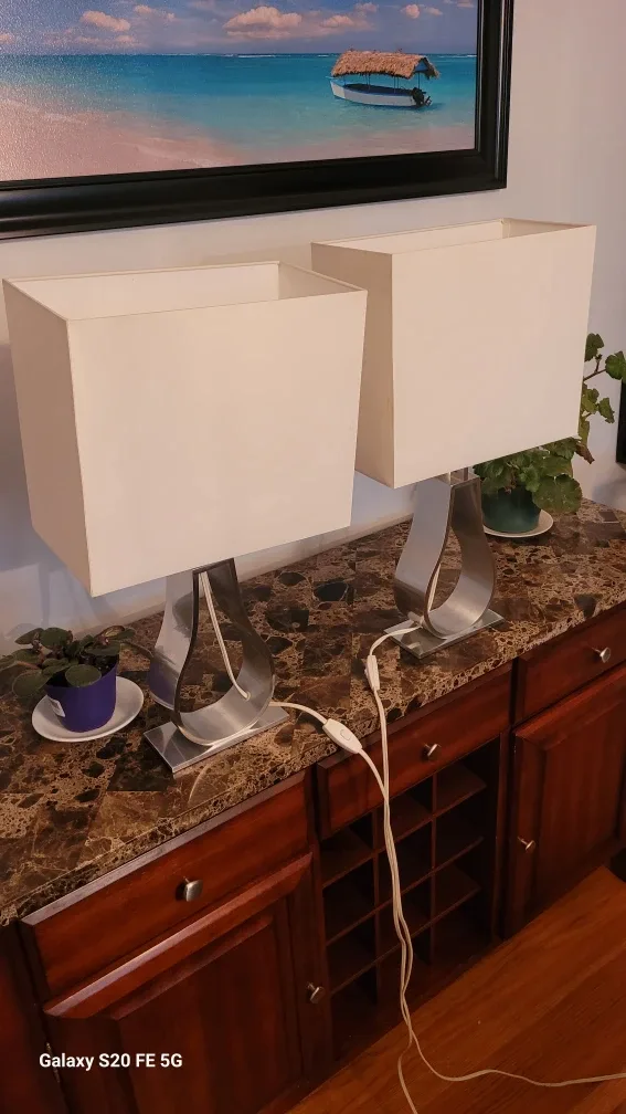 Pair of Lamps with White Shades