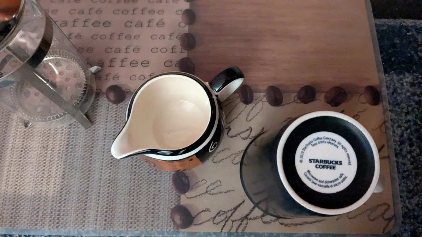 Starbucks Mug, Bodum, Creamer, 4 Coffee Themed Placemats