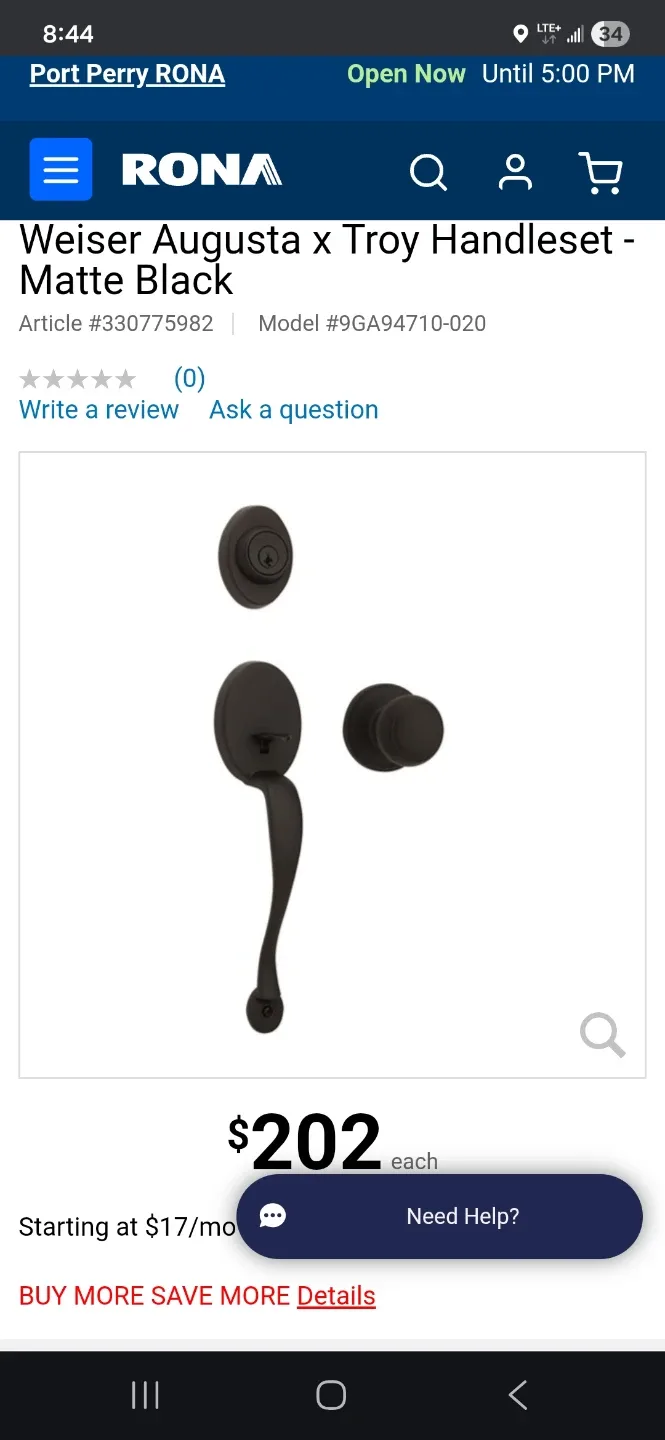 Weiser Augusta/Troy Matte Black SGL Cylinder Handle Set image indicator(6)