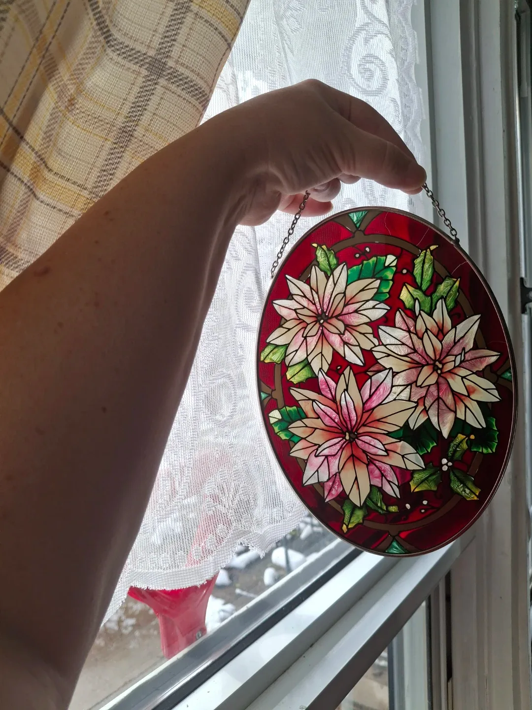 Stained Glass Poinsettia Window Hanging image indicator(3)