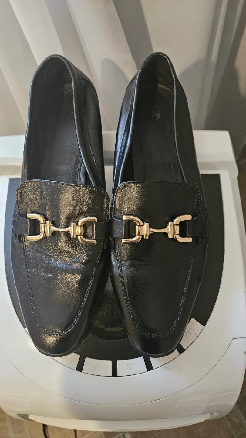 Zara Black Leather Loafers, Size 40