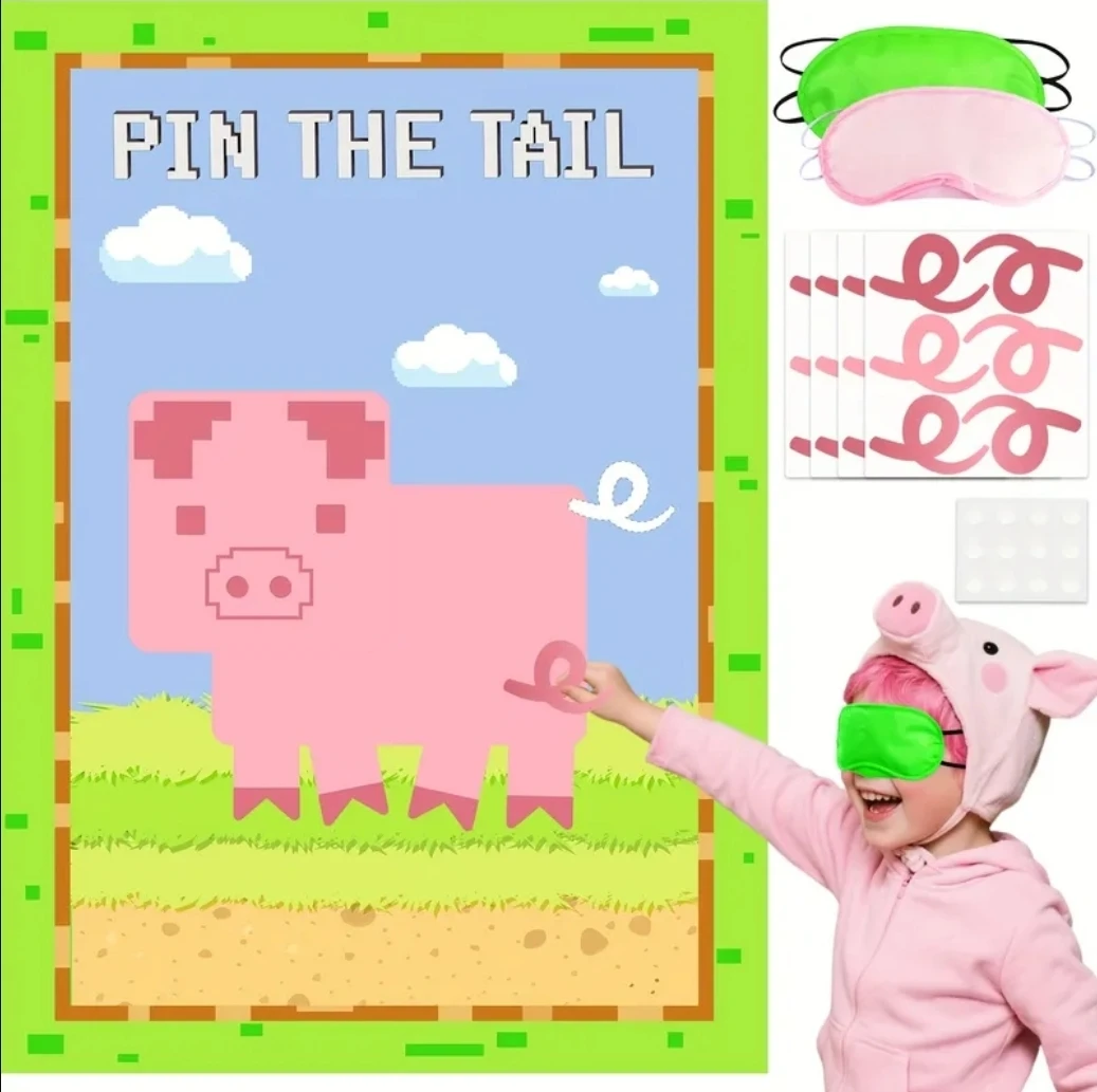 Pin the Tail Game Pixel Pig Minecraft
