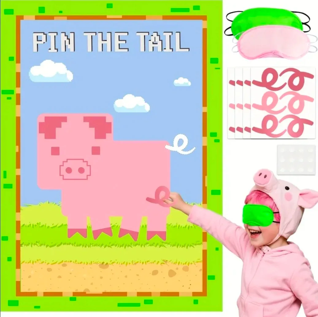 Pin the Tail Game Pixel Pig Minecraft