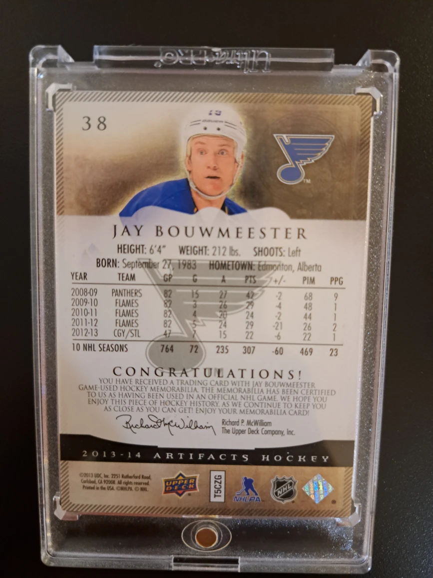 Jay Bouwmeester Artifacts Hockey Card/ gold/ game worn - photo 5