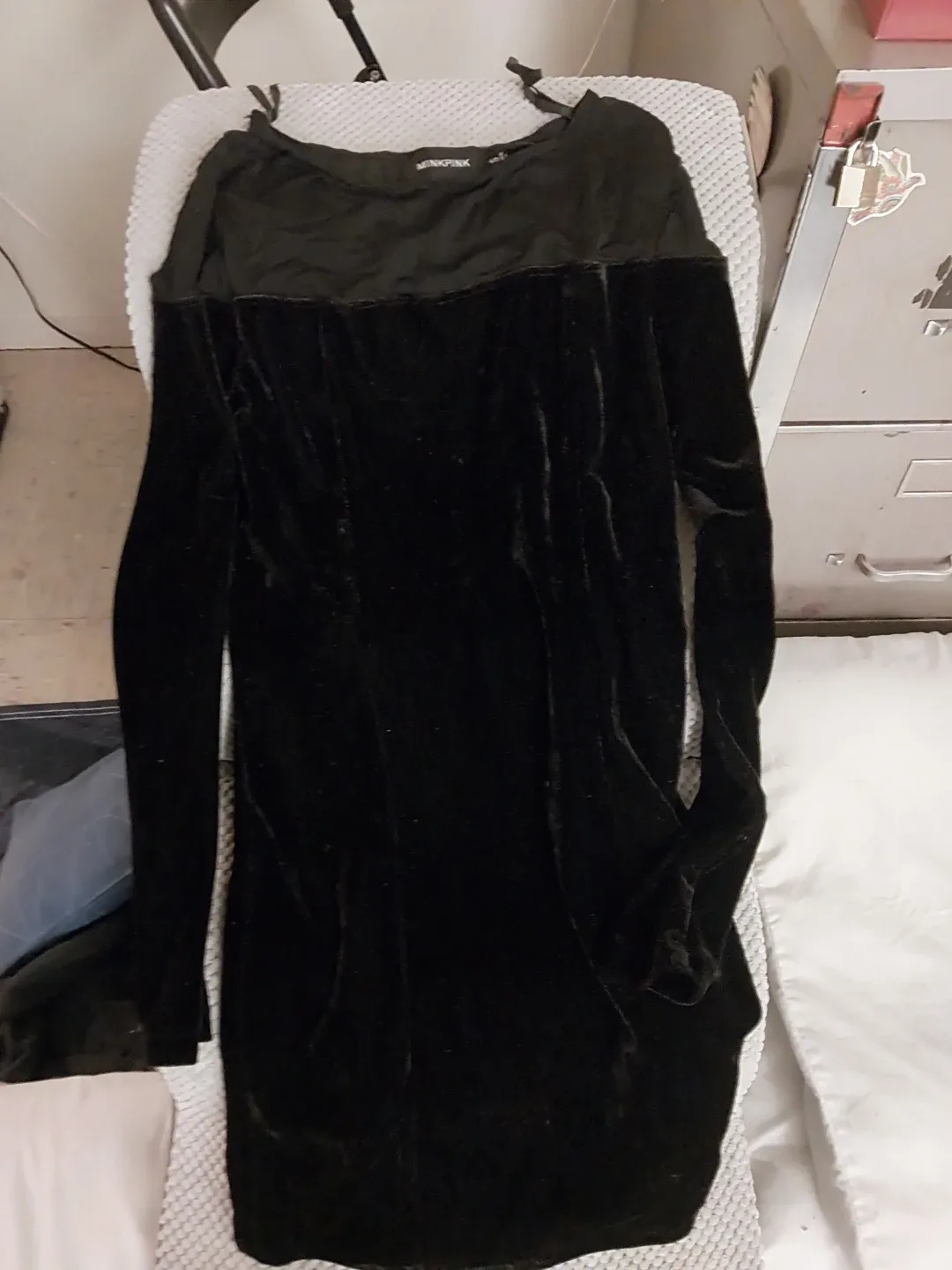 MINKPINK Black Velvet Mini Dress - Size S image indicator(5)