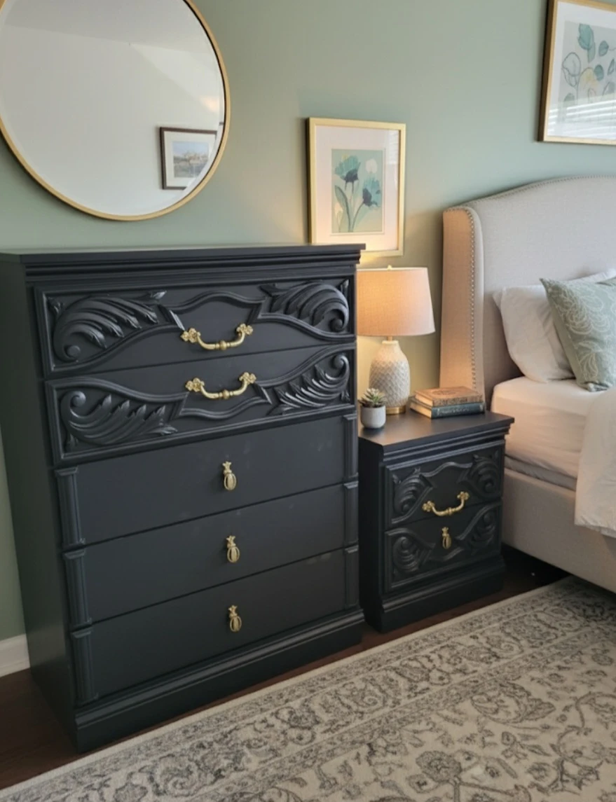 Black Dresser and Nightstand Set