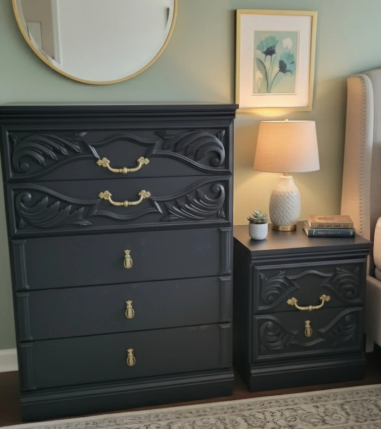 Black Dresser and Nightstand Set - photo 2